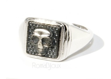 NSA|Ring 925 sterling silver men's little finger to the square skull size adjustable shield