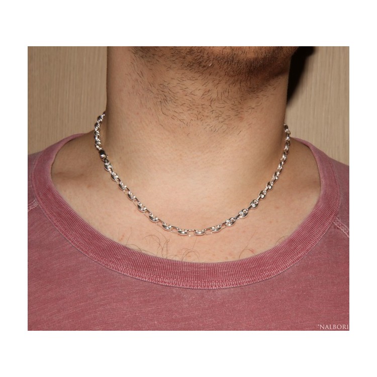 NSA|ARGENTO 925 : Collana girocollo o lunga bracciale maglia marina chiara 6x8, per uomo o donna