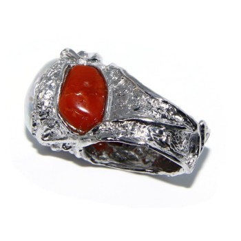 NSA|925: Adjustable Women's Ring handmade with natural gems and true red coral round bead