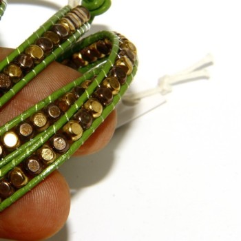 NSA|925: Bracelet Man Woman HIP HOP nuggets golden antiqued leather more 'turns green apple