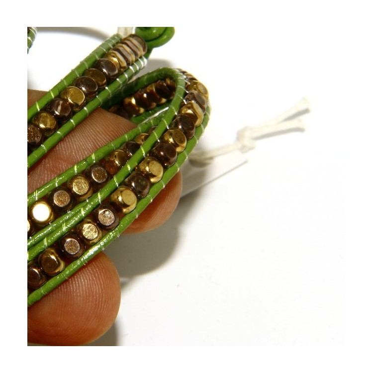 NSA|925: Bracelet Man Woman HIP HOP nuggets golden antiqued leather more 'turns green apple