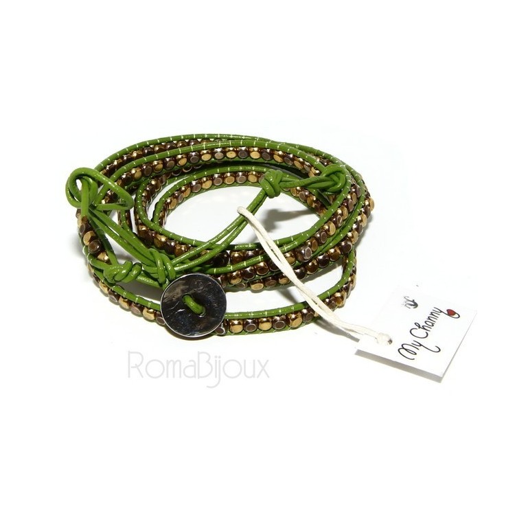 NSA|925: Bracelet Man Woman HIP HOP nuggets golden antiqued leather more 'turns green apple