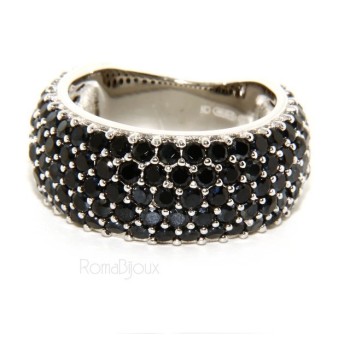 NSA|Argento 925 Rodiato : anello donna fascia fascione riviera con 5 file zirconi neri