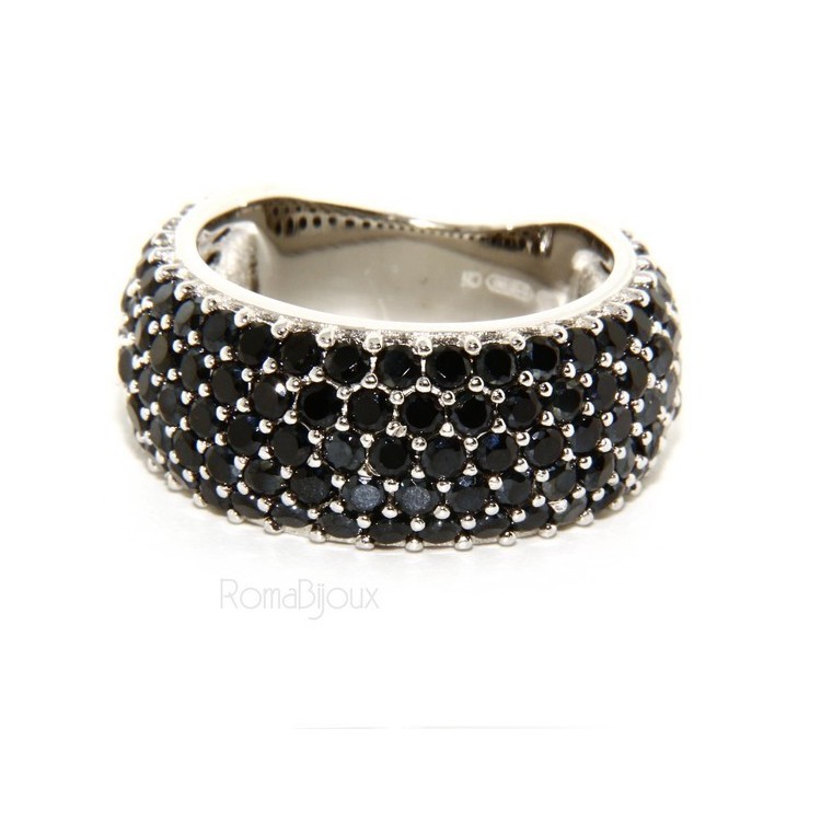 NSA|925 Rhodium: end women ring apron Riviera with 5 blacks zircons file