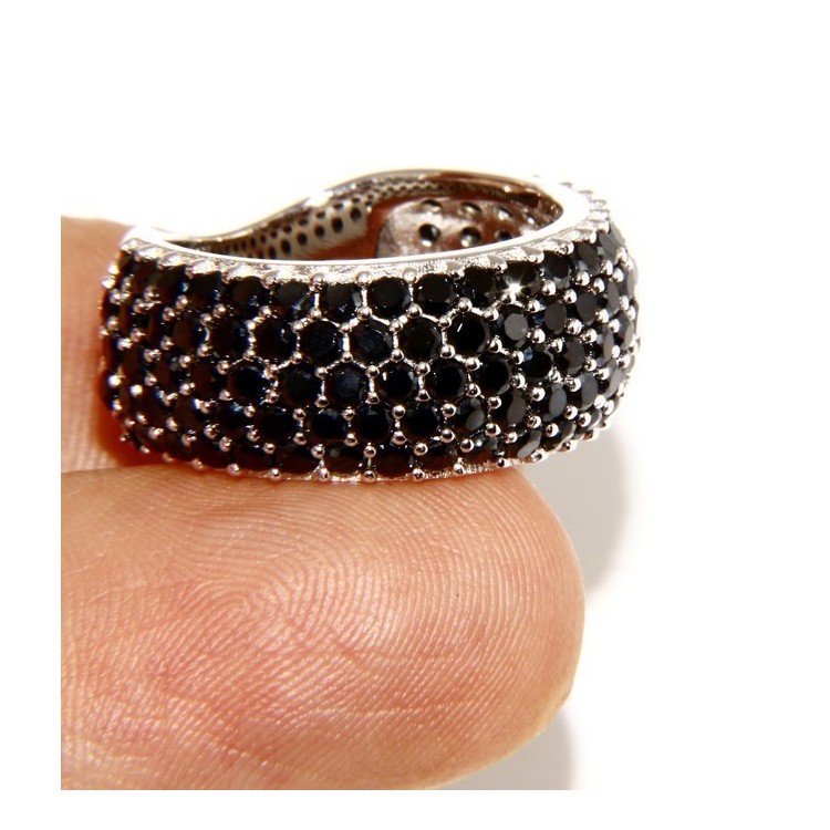 NSA|Argento 925 Rodiato : anello donna fascia fascione riviera con 5 file zirconi neri
