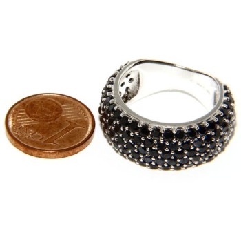 NSA|925 Rhodium: end women ring apron Riviera with 5 blacks zircons file