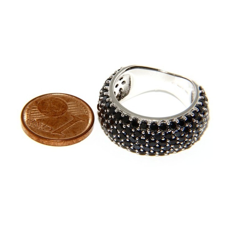 NSA|925 Rhodium: end women ring apron Riviera with 5 blacks zircons file