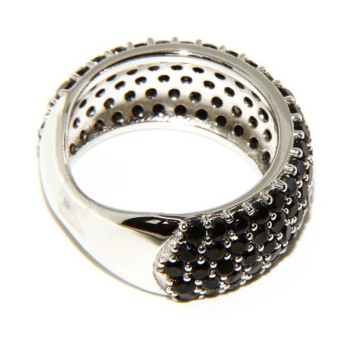 NSA|Argento 925 Rodiato : anello donna fascia fascione riviera con 5 file zirconi neri