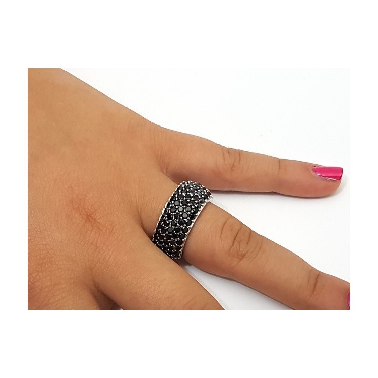NSA|925 silver ring with riviera band with 5 rows of black zircons size 15