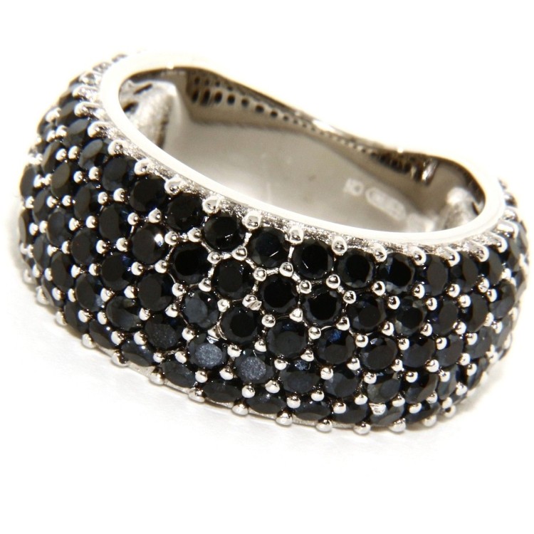 NSA|925 silver ring with riviera band with 5 rows of black zircons size 15