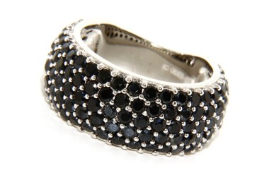 NSA|925 silver ring with riviera band with 5 rows of black zircons size 15