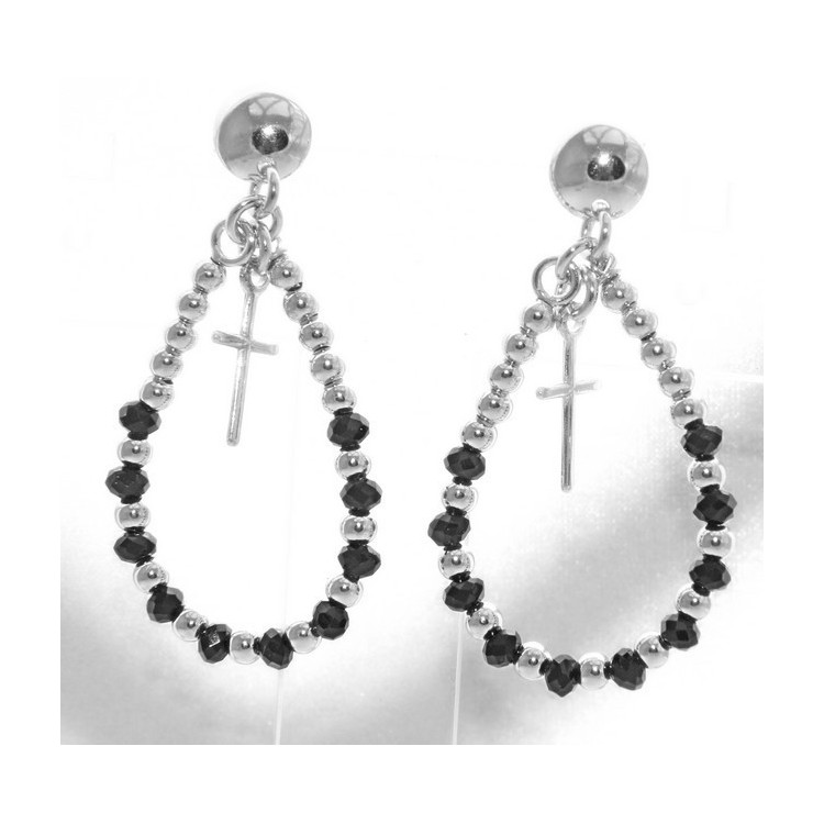 NSA|Argento 925 : orecchini donna rosario palline goccia e croce