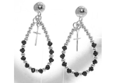 NSA|Argento 925 : orecchini donna rosario palline goccia e croce