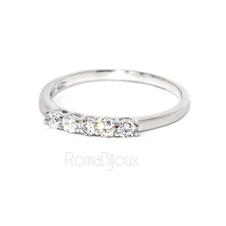 NSA|Argento 925 Rodiato : anello donna riviera con 5 zirconi bianchi da 2.0 mm