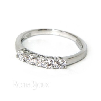 NSA|Argento 925 Rodiato : anello donna riviera di 5 zirconi bianchi da 2.5 mm