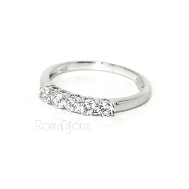 NSA|925 Rhodium: Riviera Women's Ring of 5 cubic zirconia 2.5 mm