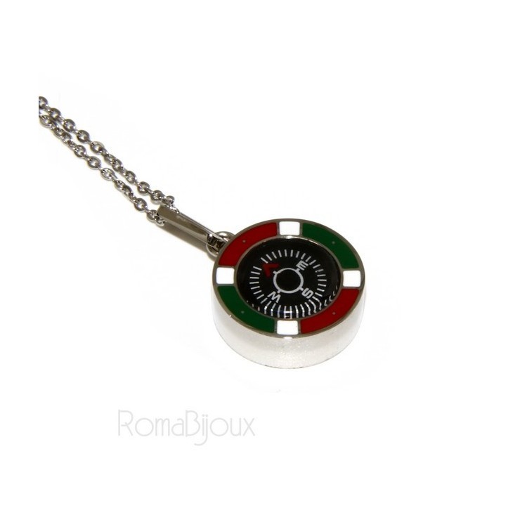 NSA|Steel: Exclusive necklace rolo 'man woman pendant Italian flag and compass