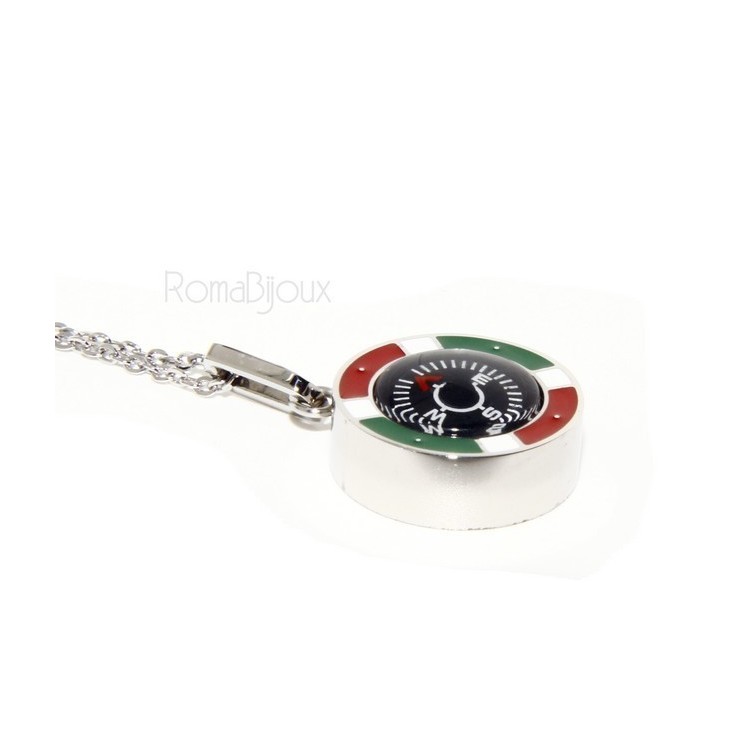 NSA|Steel: Exclusive necklace rolo 'man woman pendant Italian flag and compass