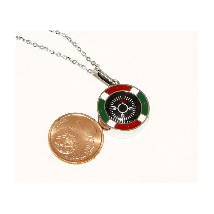 NSA|Steel: Exclusive necklace rolo 'man woman pendant Italian flag and compass