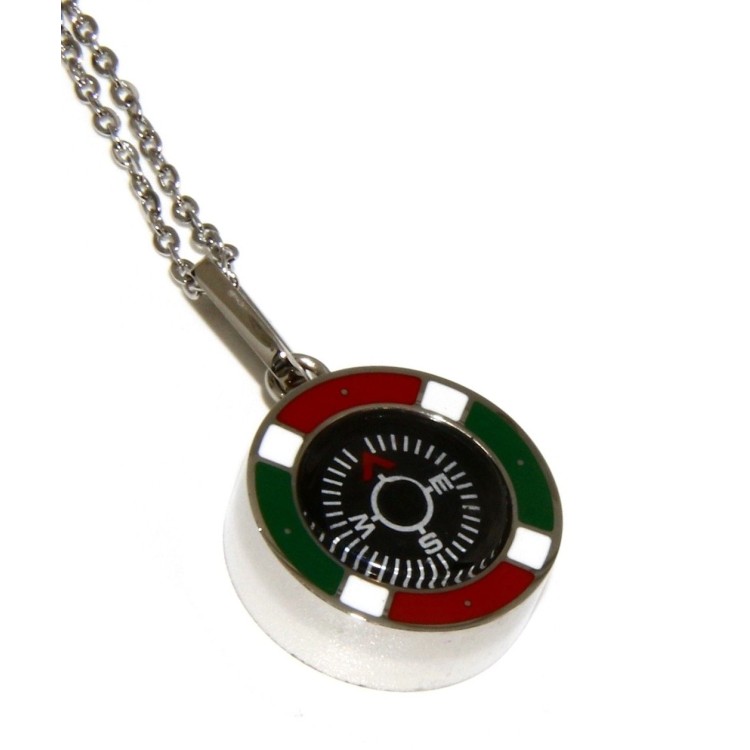 NSA|Stainless steel compass necklace with Italian flag for men