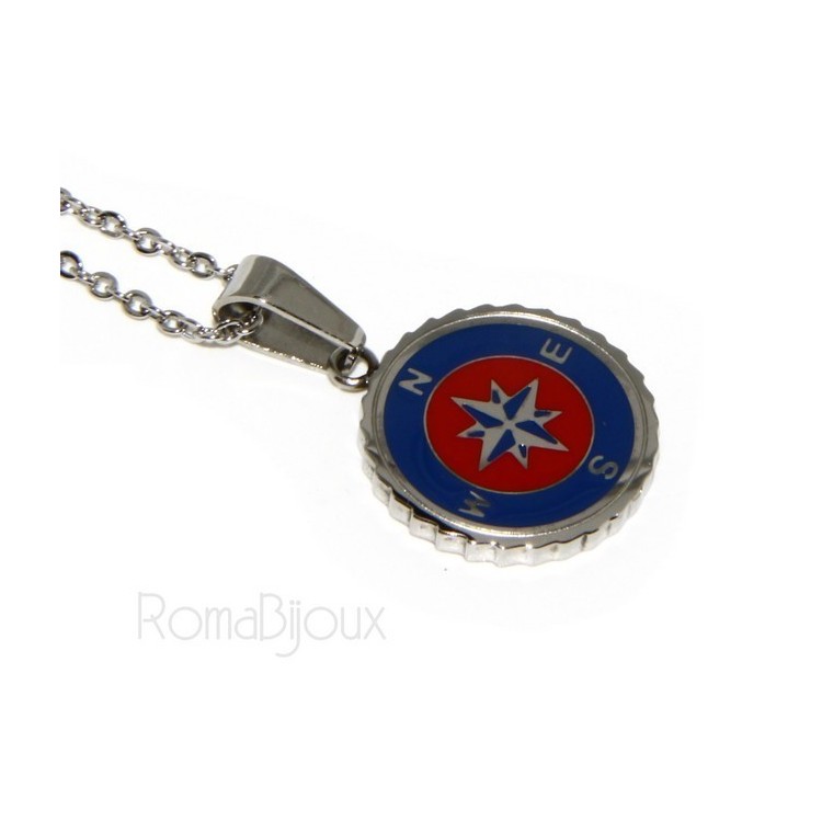 NSA|Steel: forzatina necklace with  round pendant windrose red blue enamelled