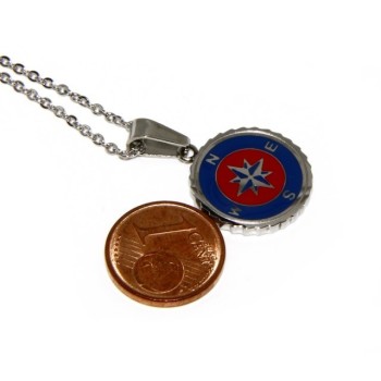 NSA|Steel: forzatina necklace with  round pendant windrose red blue enamelled