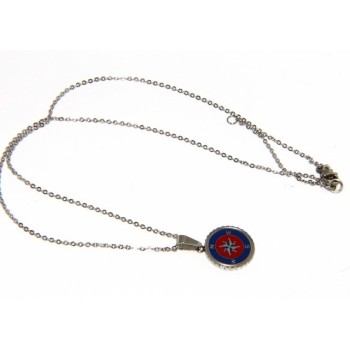 NSA|Steel: forzatina necklace with  round pendant windrose red blue enamelled