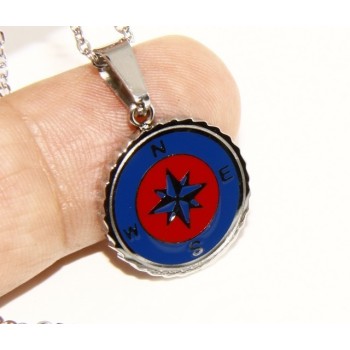 NSA|Steel: forzatina necklace with  round pendant windrose red blue enamelled