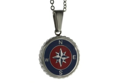 NSA|Steel: forzatina necklace with  round pendant windrose red blue enamelled