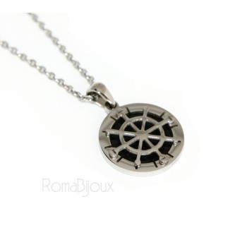 NSA|Steel: forzatina necklace with round pendant Rudder black background.