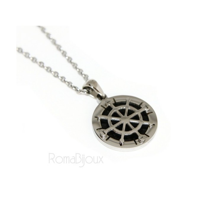 NSA|Steel: forzatina necklace with round pendant Rudder black background.