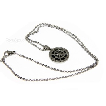 NSA|Steel: forzatina necklace with round pendant Rudder black background.