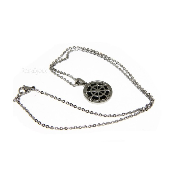 NSA|Steel: forzatina necklace with round pendant Rudder black background.