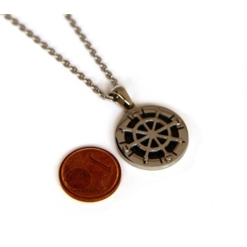 NSA|Steel: forzatina necklace with round pendant Rudder black background.