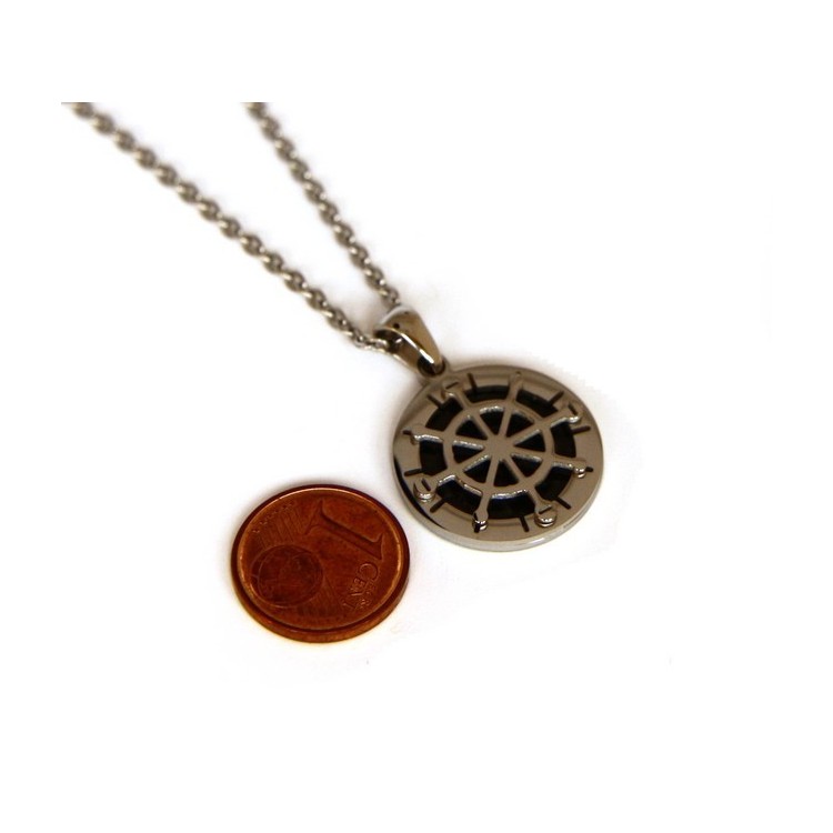 NSA|Steel: forzatina necklace with round pendant Rudder black background.