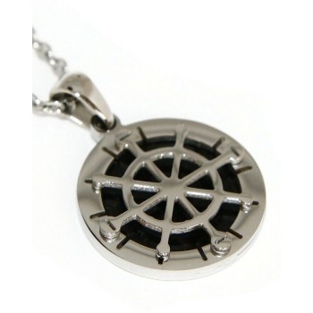 NSA|steel rudder necklace black background with round pendant, for men