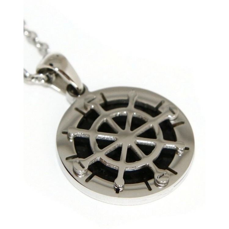 NSA|steel rudder necklace black background with round pendant, for men