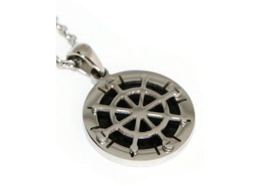 NSA|steel rudder necklace black background with round pendant, for men