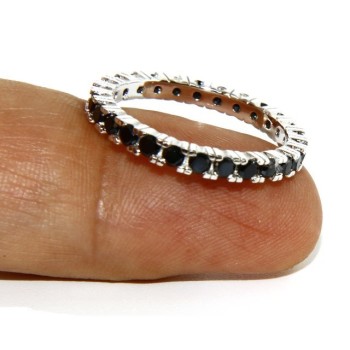 NSA|925 Rhodium: Eternity Infinity faith all around brilliant black cubic zirconia 2.5 mm for men or women