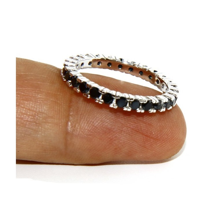 NSA|925 Rhodium: Eternity Infinity faith all around brilliant black cubic zirconia 2.5 mm for men or women
