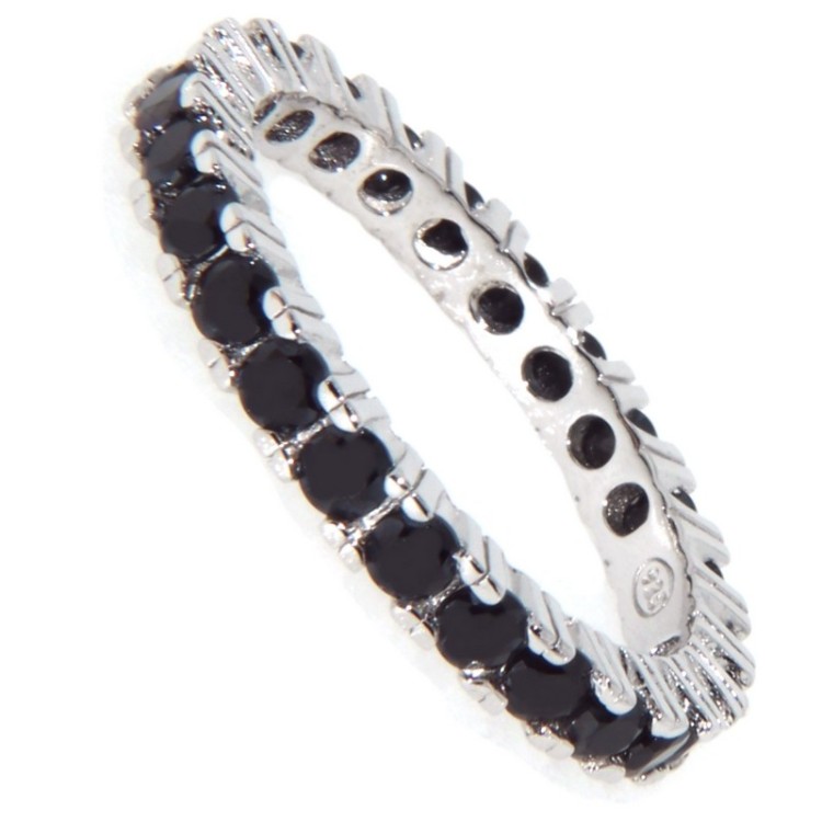 NSA|925 Rhodium: Eternity Infinity faith all around brilliant black cubic zirconia 2.5 mm for men or women