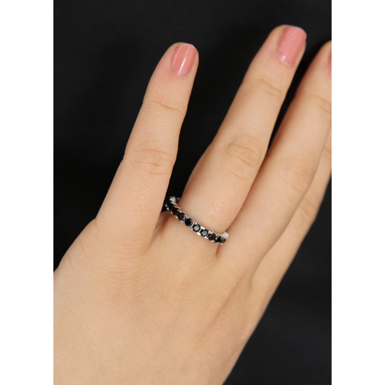 NSA|925 Rhodium: Eternity Infinity faith all around brilliant black cubic zirconia 2.5 mm for men or women
