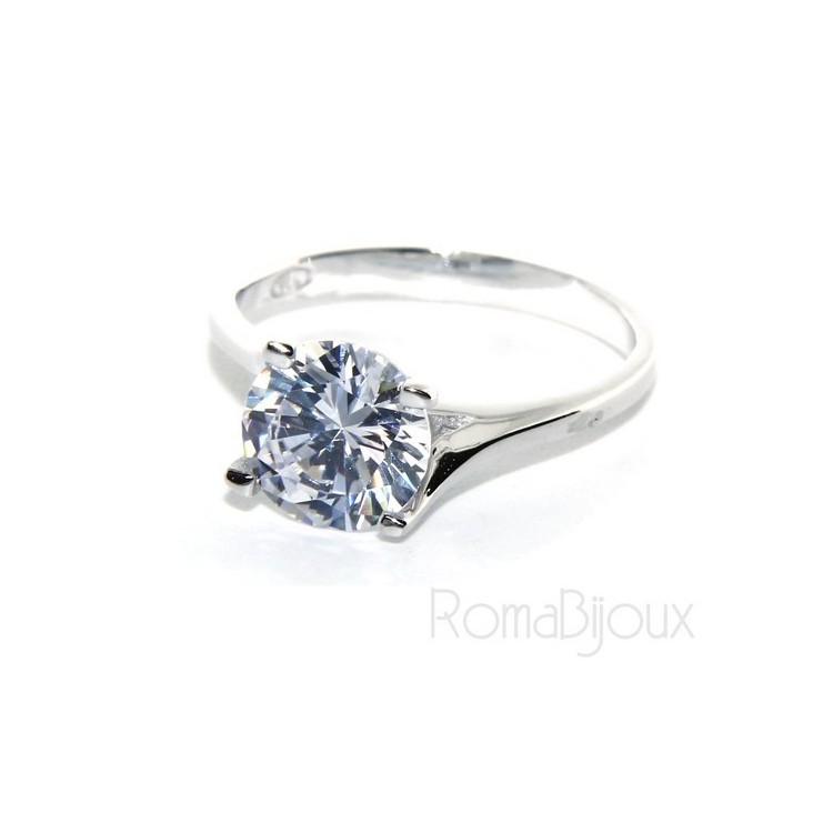 NSA|925 Rhodium: Lonely lady's ring with cubic zirconia 8mm 2ct brilliant cut