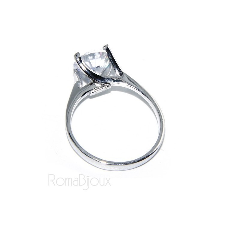 NSA|925 Rhodium: Lonely lady's ring with cubic zirconia 8mm 2ct brilliant cut