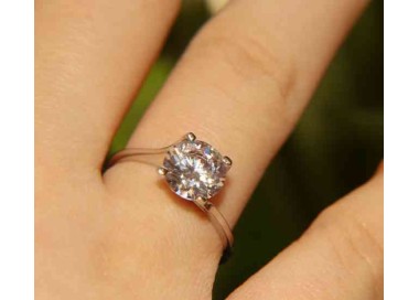 NSA|Argento 925 Rodiato : anello Solitario da donna con zircone da 8 mm 2ct taglio brillante