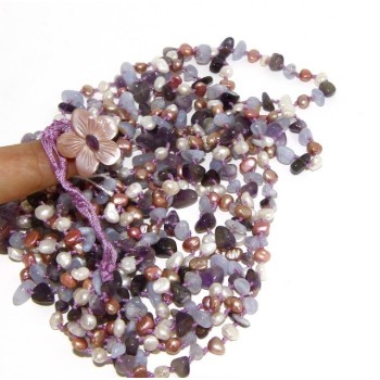 NSA|Necklace by Donna Collier Cleopatra 8 wires amethyst chalcedony and natural pearls