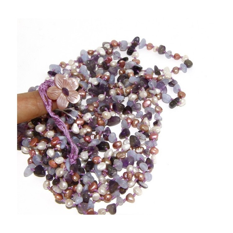 NSA|Necklace by Donna Collier Cleopatra 8 wires amethyst chalcedony and natural pearls