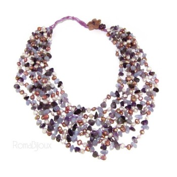 NSA|Necklace by Donna Collier Cleopatra 8 wires amethyst chalcedony and natural pearls