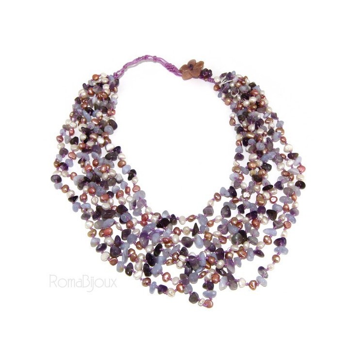 NSA|Necklace by Donna Collier Cleopatra 8 wires amethyst chalcedony and natural pearls