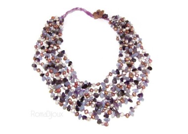 NSA|Collana da Donna collier cleopatra 8 fili ametista calcedonio e perle naturali